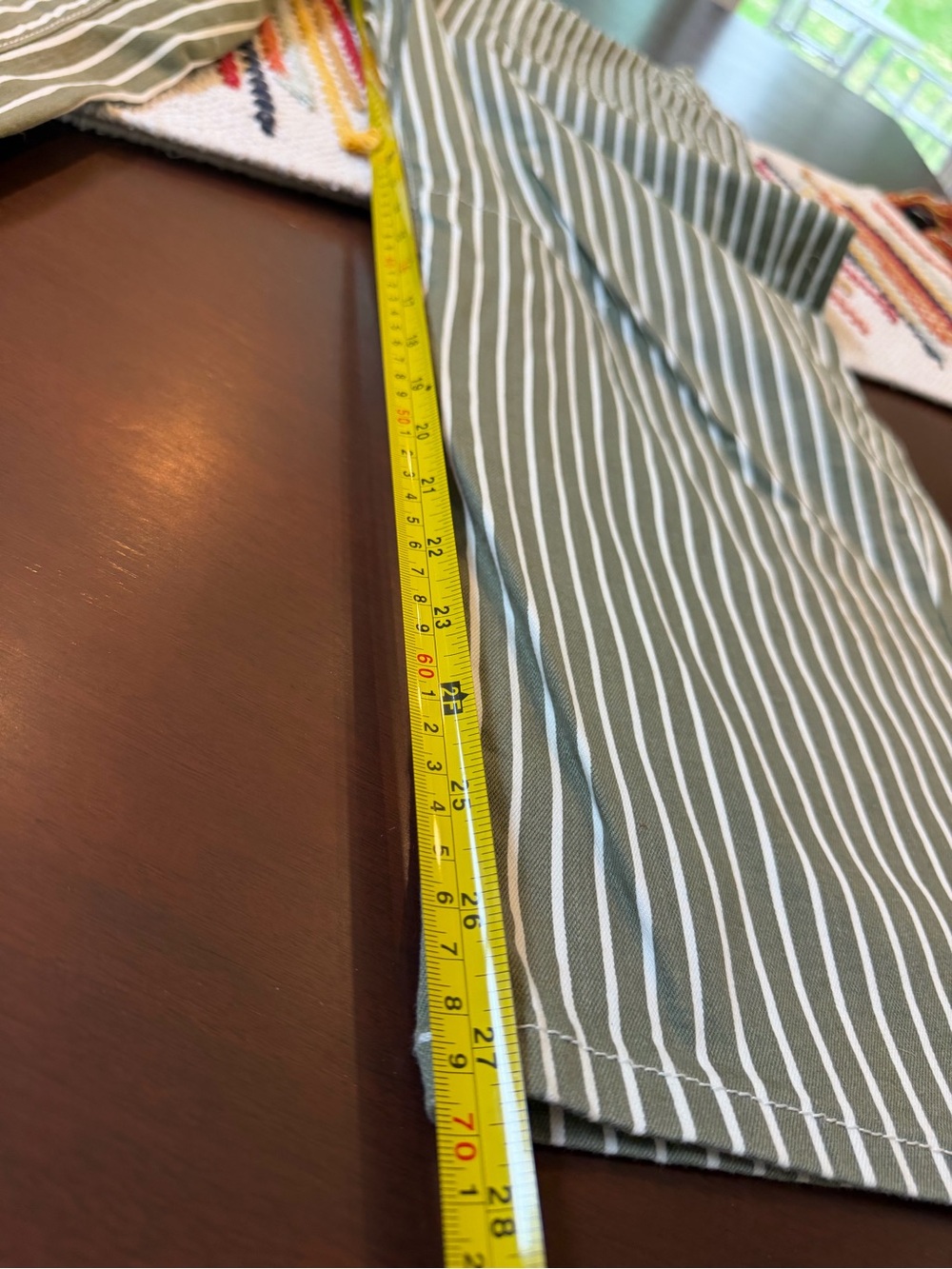 Olive Green Striped Barrel Pants - Picture 5 of 7